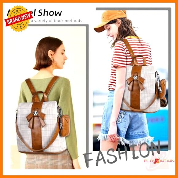 PU Leather Anti-Theft Backpack Purse with Removable Strap, 5 Pockets